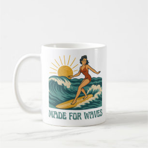 Caneca De Café Feminino de Surf Retrô Feito Para Ondas   Garota d