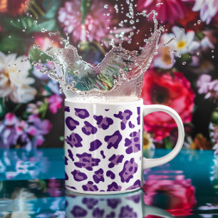 Caneca De Café Feminino Leopardo Branco Rosa Real e Lavanda