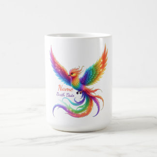 Caneca De Café Fenix Arco-íris Personalizada Nome Data de Nascime