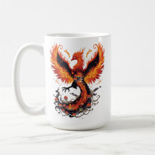 Caneca De Café Fênix Ardente Ressurgindo com Flores de Lótus