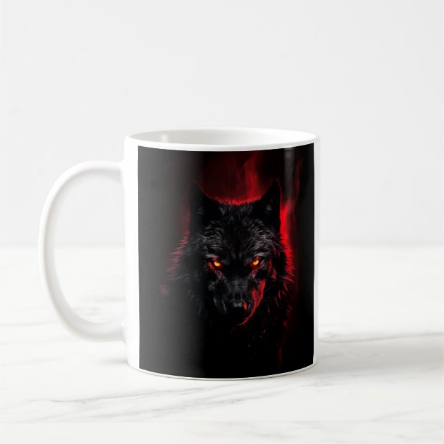 Caneca De Café Fenrir - Lobo Negro com Olhos Vermelhos (Esquerda)