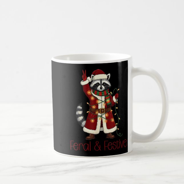 Caneca De Café Feral And Festive Raccoon Funny Christmas  (Direita)