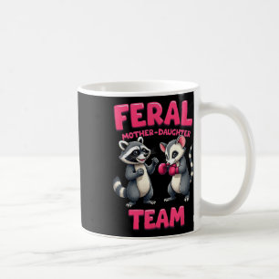 Caneca De Café Feral Mãe Filha Equipe Engraçada Raccoon Boxando T