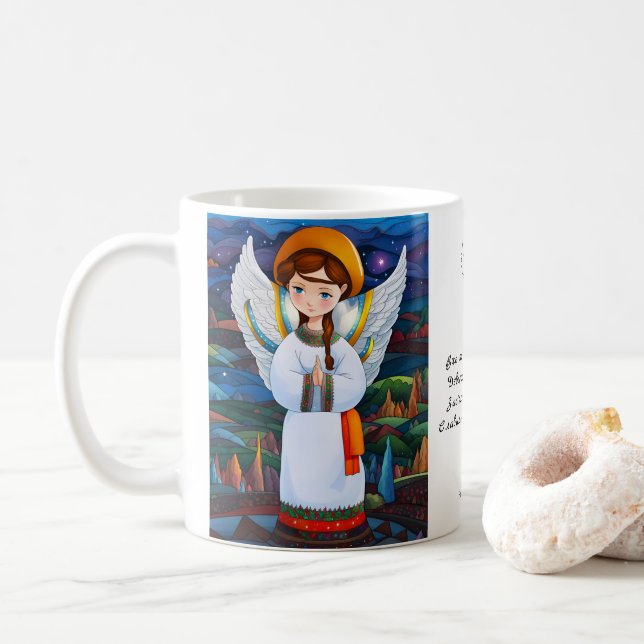 Caneca De Café Feriado Anjo de Natal Ucraniano - (Com Donut)