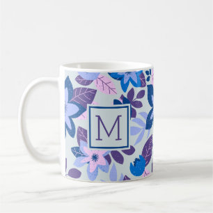 Caneca De Café Feriado Azul Floral de Natal Moderno