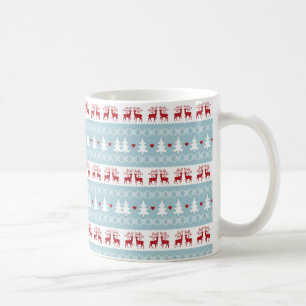 Caneca De Café Feriado Branco Azul de Natal Nórdico