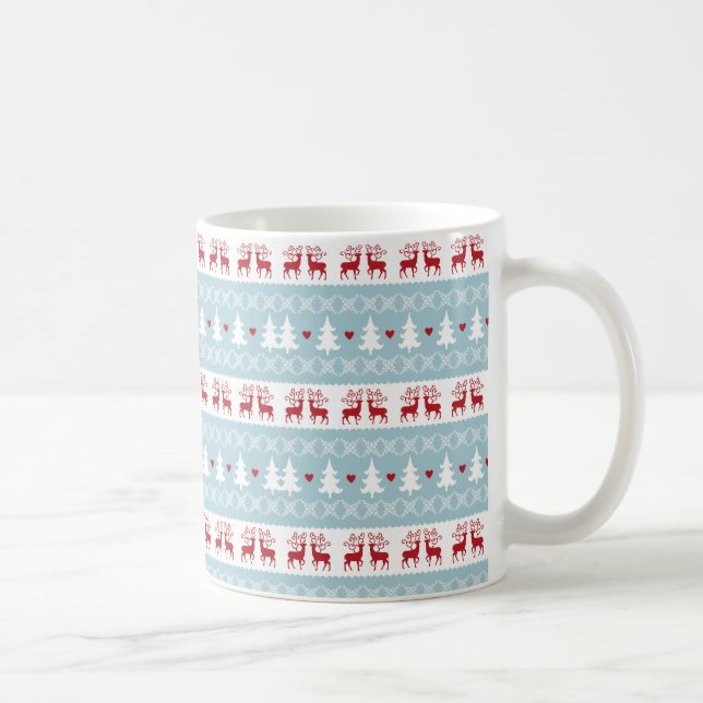 Caneca De Café Feriado Branco Azul de Natal Nórdico (Direita)