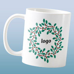 Caneca De Café Feriado comercial do logotipo Holly Wreath