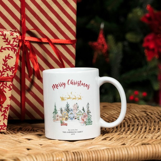 Caneca De Café Feriado da Família Rustic Snowy House (Criador carregado)