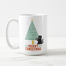 Caneca De Café Feriado de Árvore de Natal Feliz Gato Preto