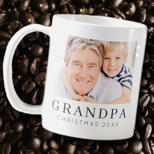 Caneca De Café Feriado de Foto Personalizado do Vovô Moderno e Si (Criador carregado)