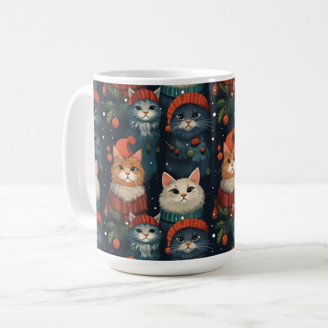 Caneca De Café Feriado de Gatos Festivos (Frente Esquerda)
