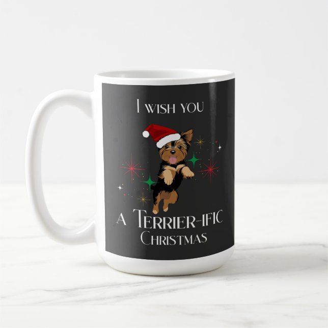 Caneca De Café Feriado de Natal Cachorro Feliz e Terrier (Esquerda)