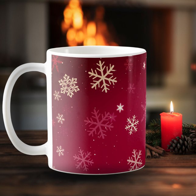 Caneca De Café Feriado de Natal com Padrão Vermelho Moderno em Fl (Criador carregado)