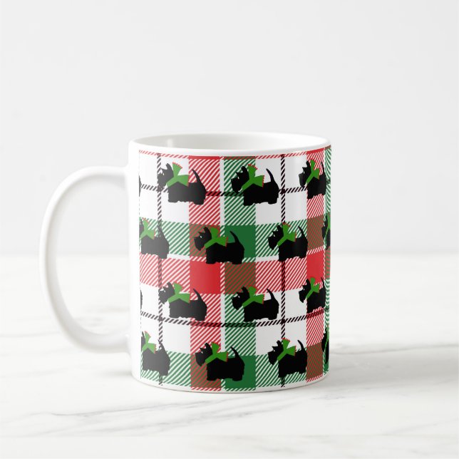 Caneca De Café Feriado de Natal da Xadrez Scottie Negra (Esquerda)