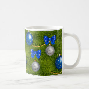 Caneca De Café Feriado de Natal de Azul Silver Merry