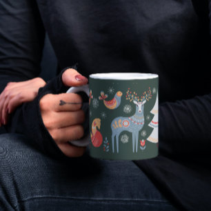 Caneca De Café Feriado de Natal de Reindeer Nórdico Verde