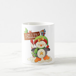 Caneca De Café Feriado de Natal do Pinguim e Pássaro