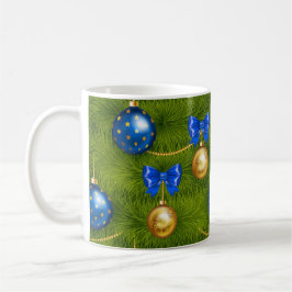 Caneca De Café Feriado de Natal Dourado Azul