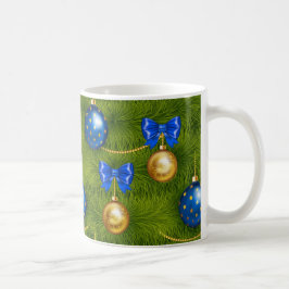 Caneca De Café Feriado de Natal Dourado Azul