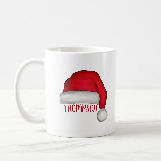 Caneca De Café Feriado de Natal Engraçado, Red Santa Hat (Esquerda)