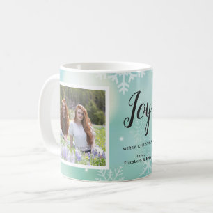 Caneca De Café Feriado de Natal Joy 2 Photo Teal e Snowflake