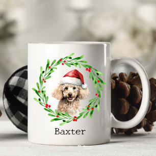 Caneca De Café Feriado de Natal Poodle Santa Hat