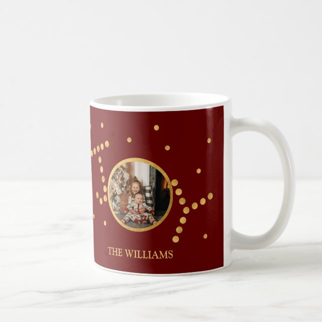 Caneca De Café Feriado de Natal vermelho maroon Dourado com foto  (Direita)