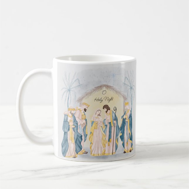 Caneca De Café feriado de natividade Dourado e azul (Esquerda)