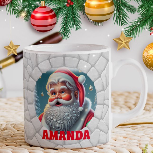 Caneca De Café Feriado de Nome Personalizado do Pai Natal 3D (Criador carregado)