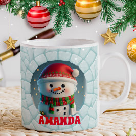 Caneca De Café Feriado de Nome Personalizado do Snowman 3D