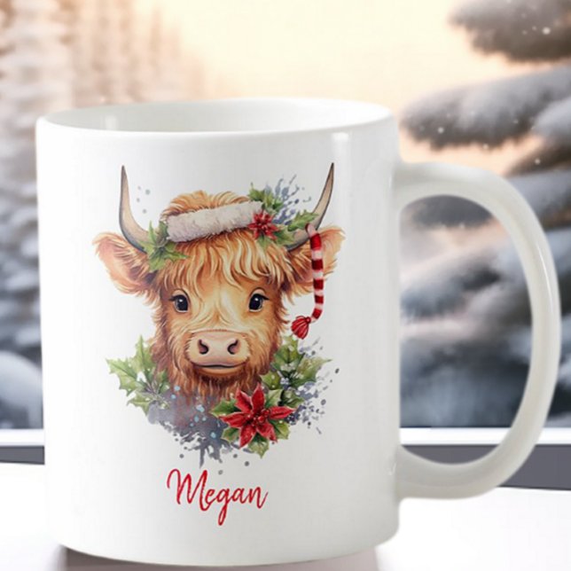 Caneca De Café Feriado de Vaca das Terras Altas, Férias do Natal  (Criador carregado)