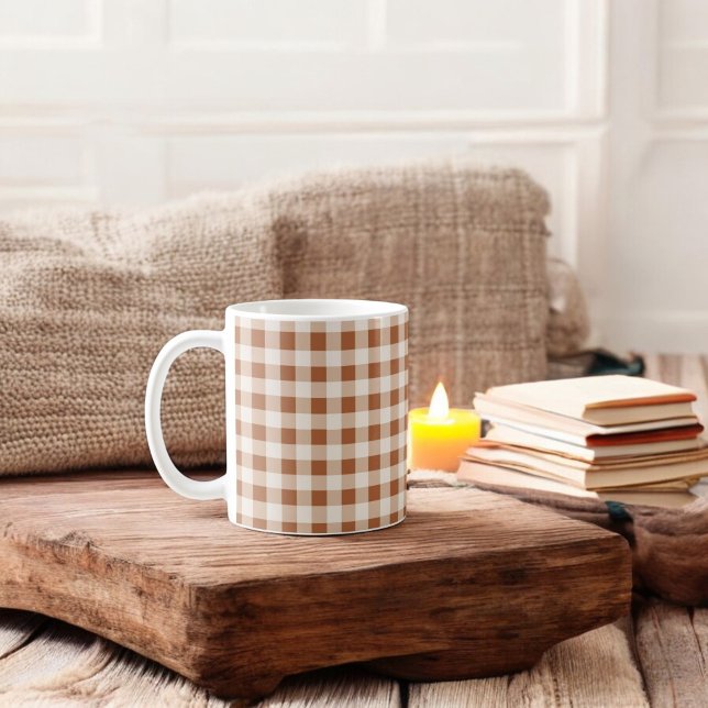 Caneca De Café Feriado de Xadrez de Brown Beige Buffalo (Criador carregado)