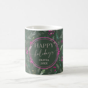 Caneca De Café Feriado do Nome da Folha de inverno, cor-de-rosa v