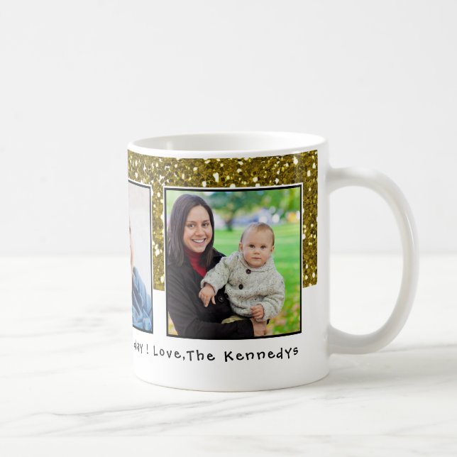 Caneca De Café Feriado Dourado do brilho de 3 fotos (Direita)