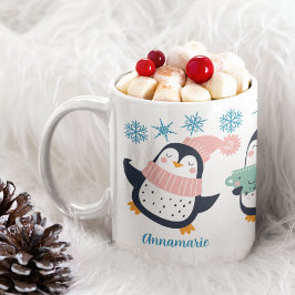 Caneca De Café Feriado em Floco de Neve Pinguim Cute Personalizad
