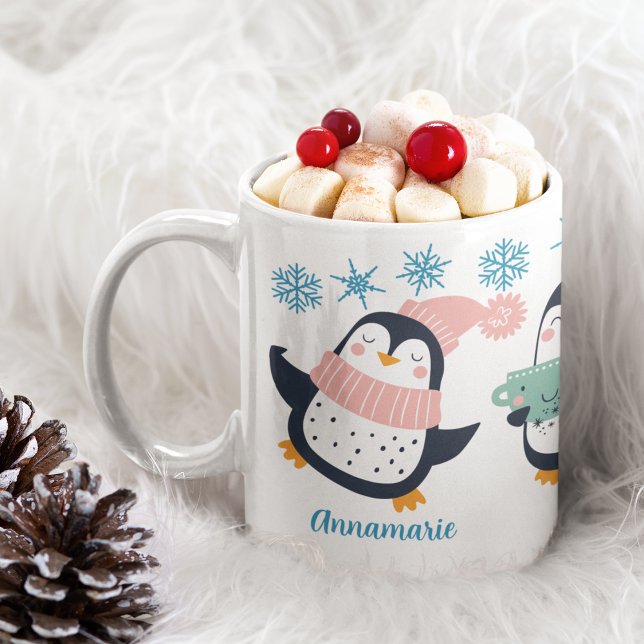 Caneca De Café Feriado em Floco de Neve Pinguim Cute Personalizad (Criador carregado)