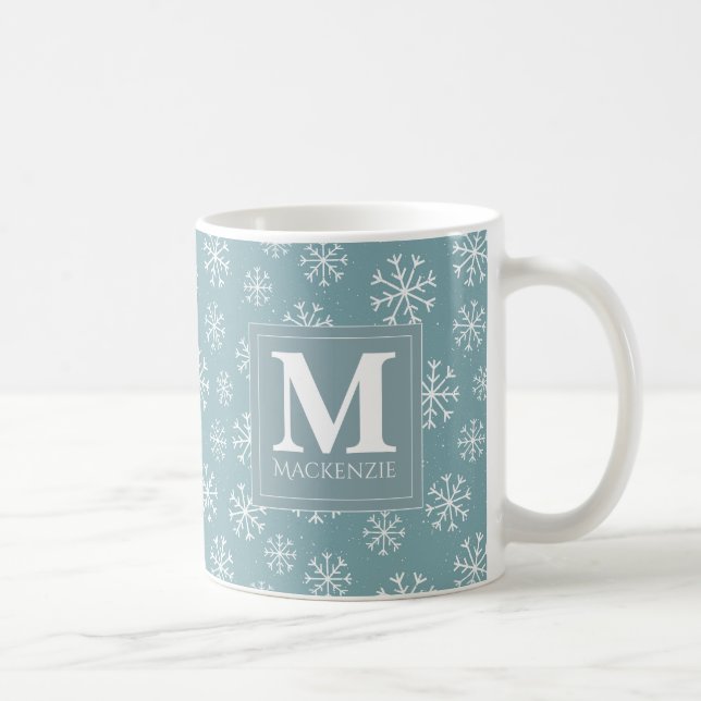 Caneca De Café Feriado Monogrammed dos flocos de neve do inverno (Direita)