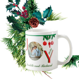 Caneca De Café Feriado Natal JOY Dotado Nome da Foto Ano