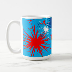 Caneca De Café Feriado Patriótico de Fogos de Artifício Azul Bran