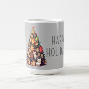 Caneca De Café Feriado Personalizável de Árvore de Natal de Gatos