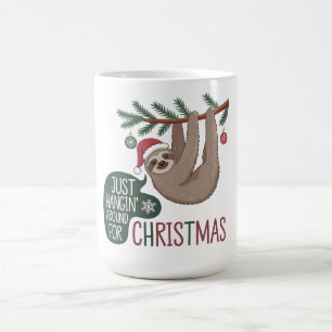 Caneca De Café Feriado Sloth - Apenas pendurado no Natal
