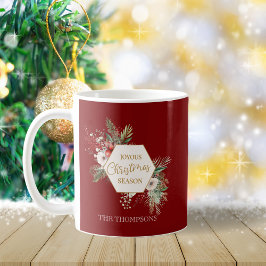 Caneca De Café Feriado Vermelho Botânico de inverno, com uma aqua