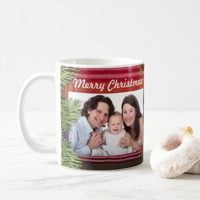 Caneca De Café Feriados de Fotos da Família Feliz Natal Personali (Com Donut)