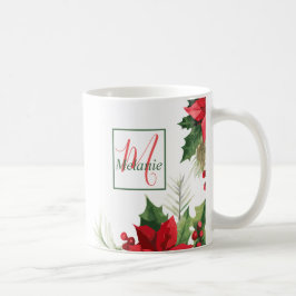 Caneca De Café Feriados de Monograma com Cor de Água Botânica Mod