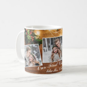 Caneca De Café Feriados de Natal de Mistletoy Rustic Wood