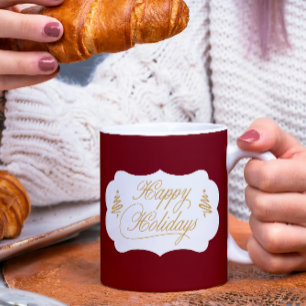 Caneca De Café Feriados Felizes de Natal da Burgundy Vermelha