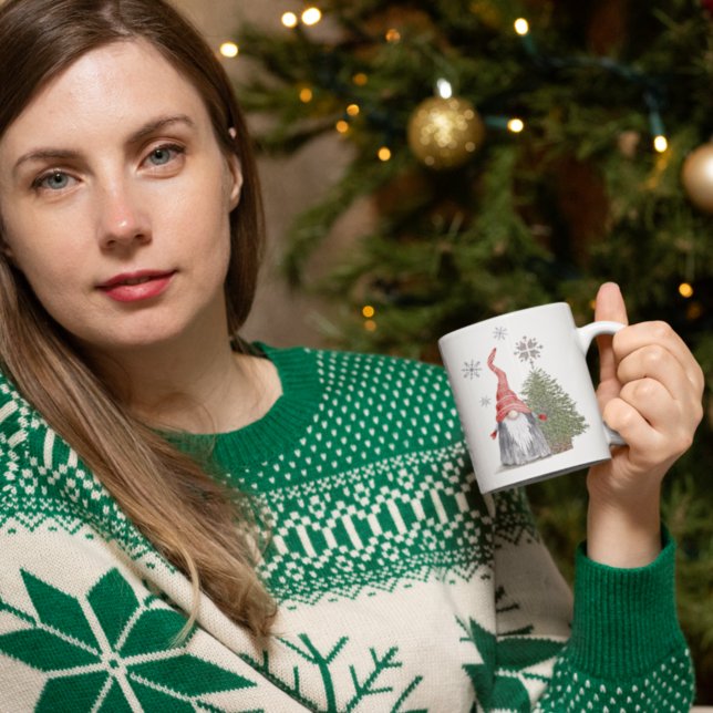 Caneca De Café Feriados Felizes nas Árvores de Natal Gnomo (Criador carregado)