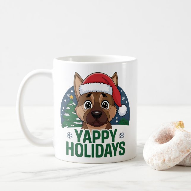 Caneca De Café Feriados GSD Yappays de Cão de Natal (Com Donut)