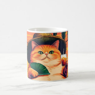 Caneca De Café Férias De Gato De Verão, Retro Engraçado